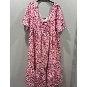 Y2K Sheilay Pink Speckled Babydoll Midi Dress Ruffle Sleeve Womens XXL